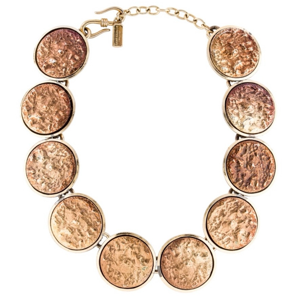 Vintage YSL Rive Gauche Large Nugget Medallion Statement Necklace Goossens 1980s